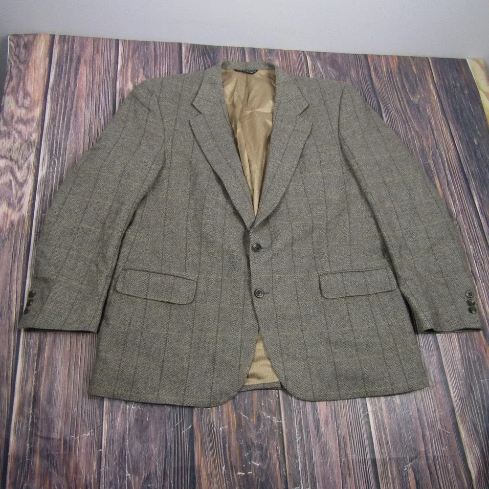 Halston Sport Coat Mens 40 Gray Wool Herringbone Tweed‎ Suit Jacket Blazer